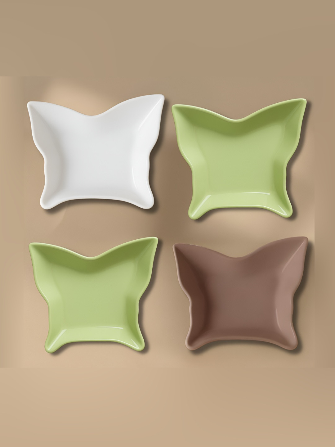 Baskety White & Green 4 Pieces Butterfly Shape Serving Small Plates