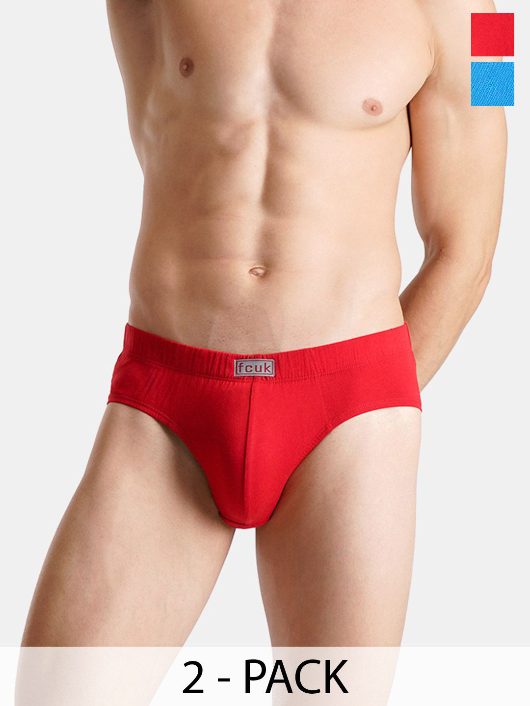 FCUK Preston Men Pack Of 2 Combed Cotton Hipster Briefs PRESTON|HAUTE RED-INDIGO BUNTING-S