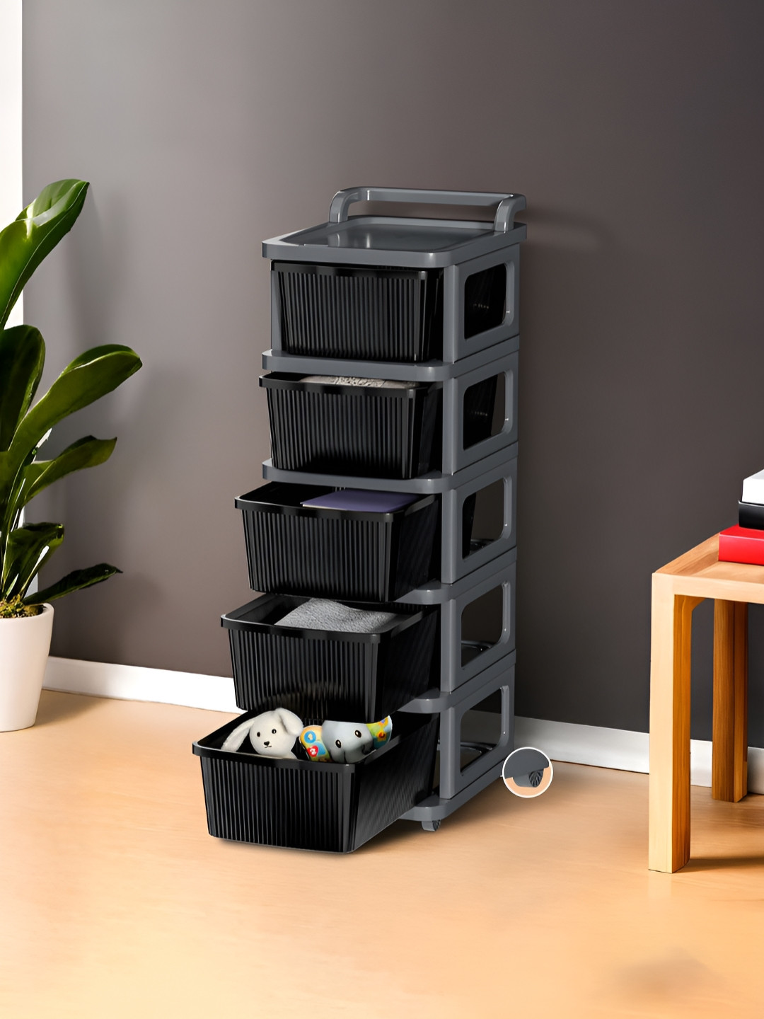 RUBOXA Grey & Black 5 Layer Drawer Organiser With Wheels