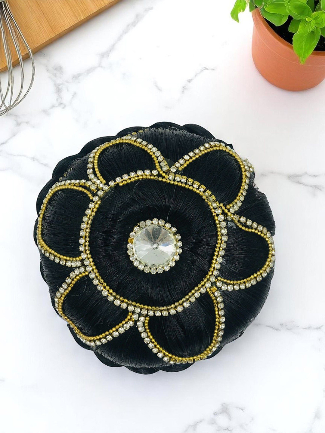 GADINFASHION Women Embellished Stone Design Juda Bun Extension Hair Accessory