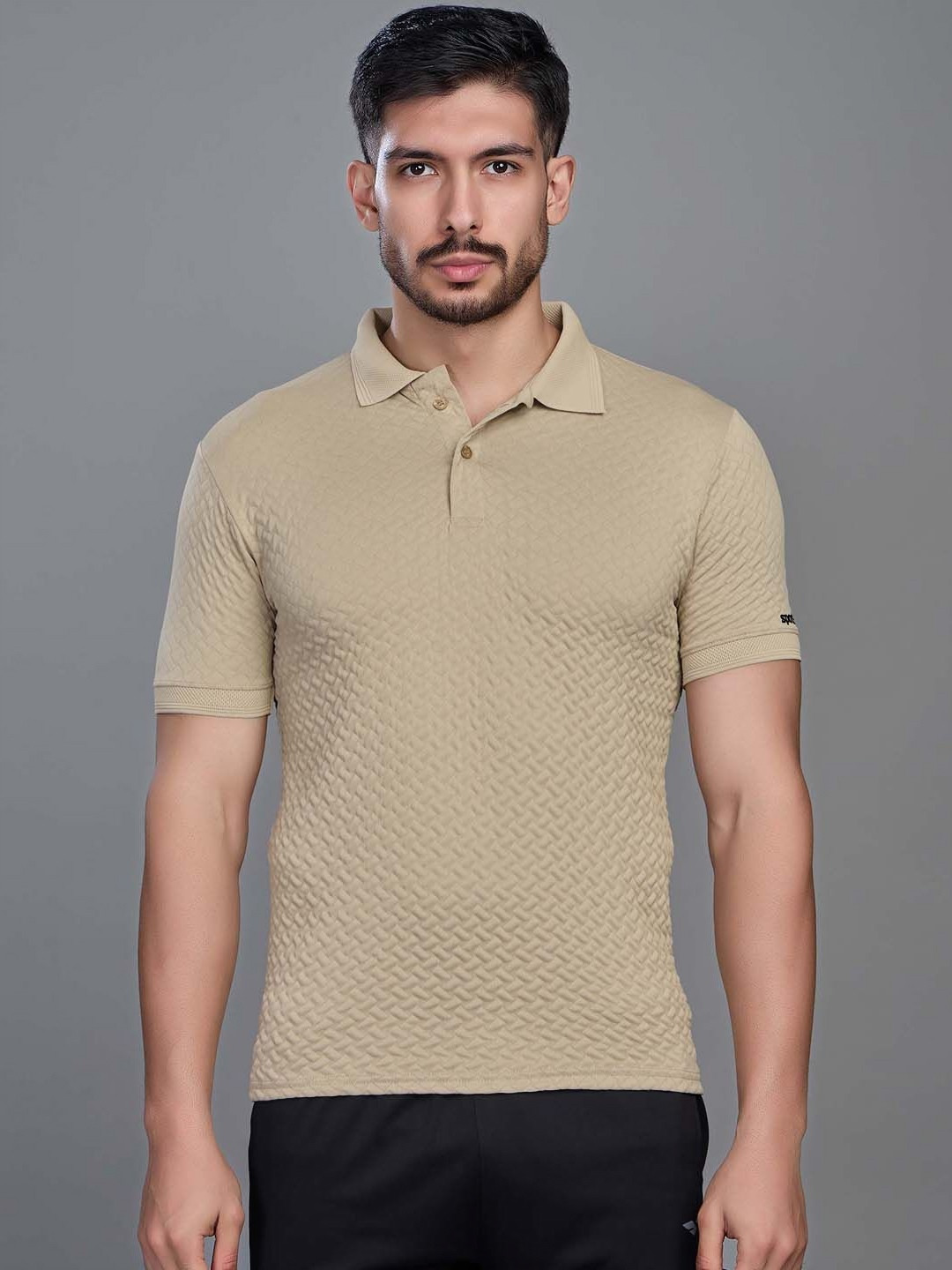 SPORT SUN Self Design Polo Collar Regular Fit T-shirt