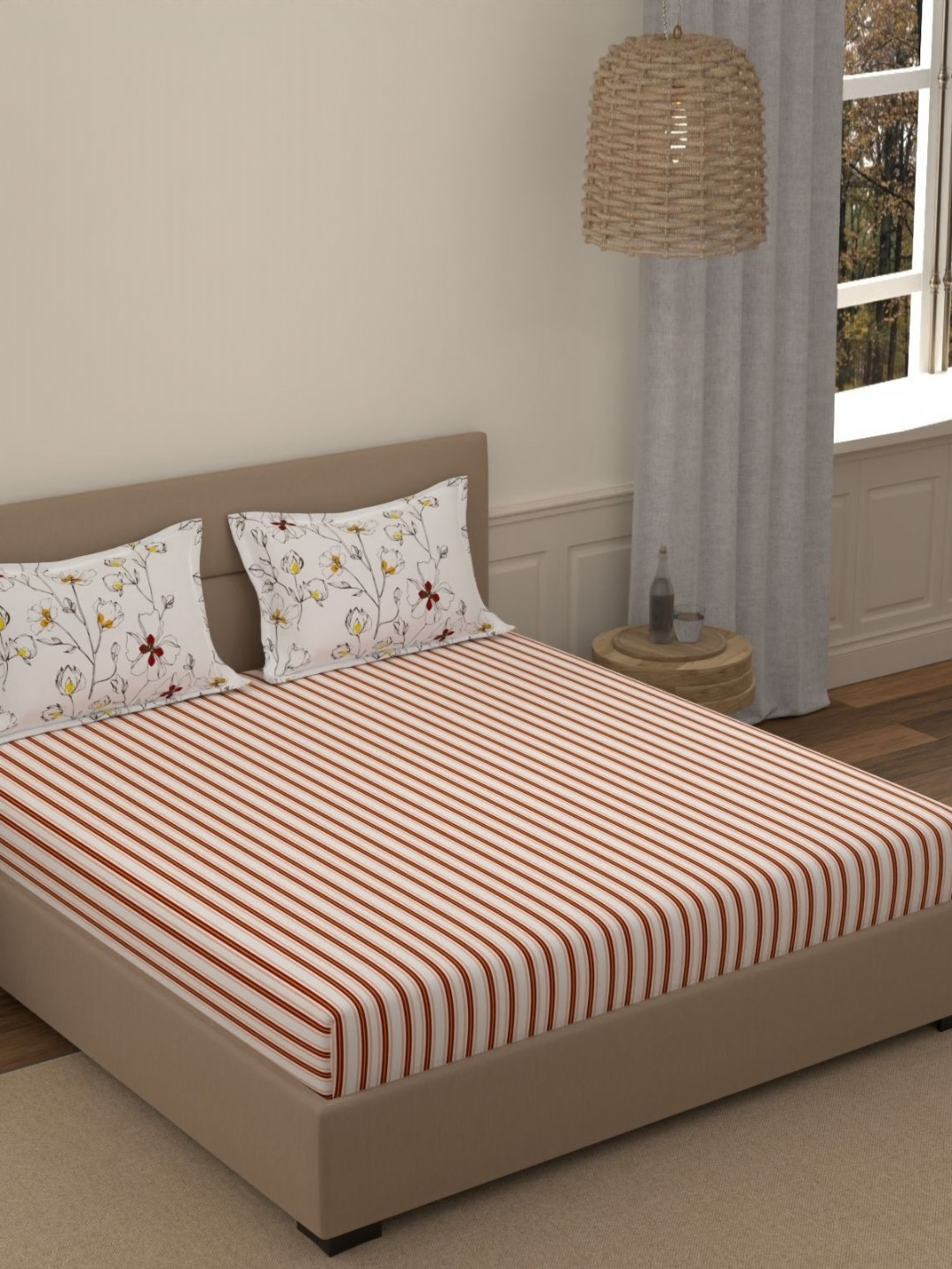 Portico Fusion 144 TC Cotton Red Double Size Bedsheet With 2 Pillow Covers