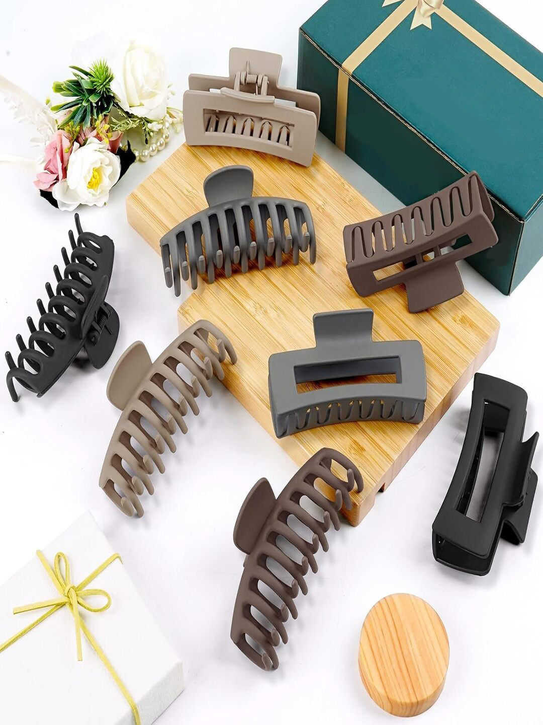 ANNA CREATIONS Women Set Of 8 Matte Claw Strong Hold Hair Clutcher