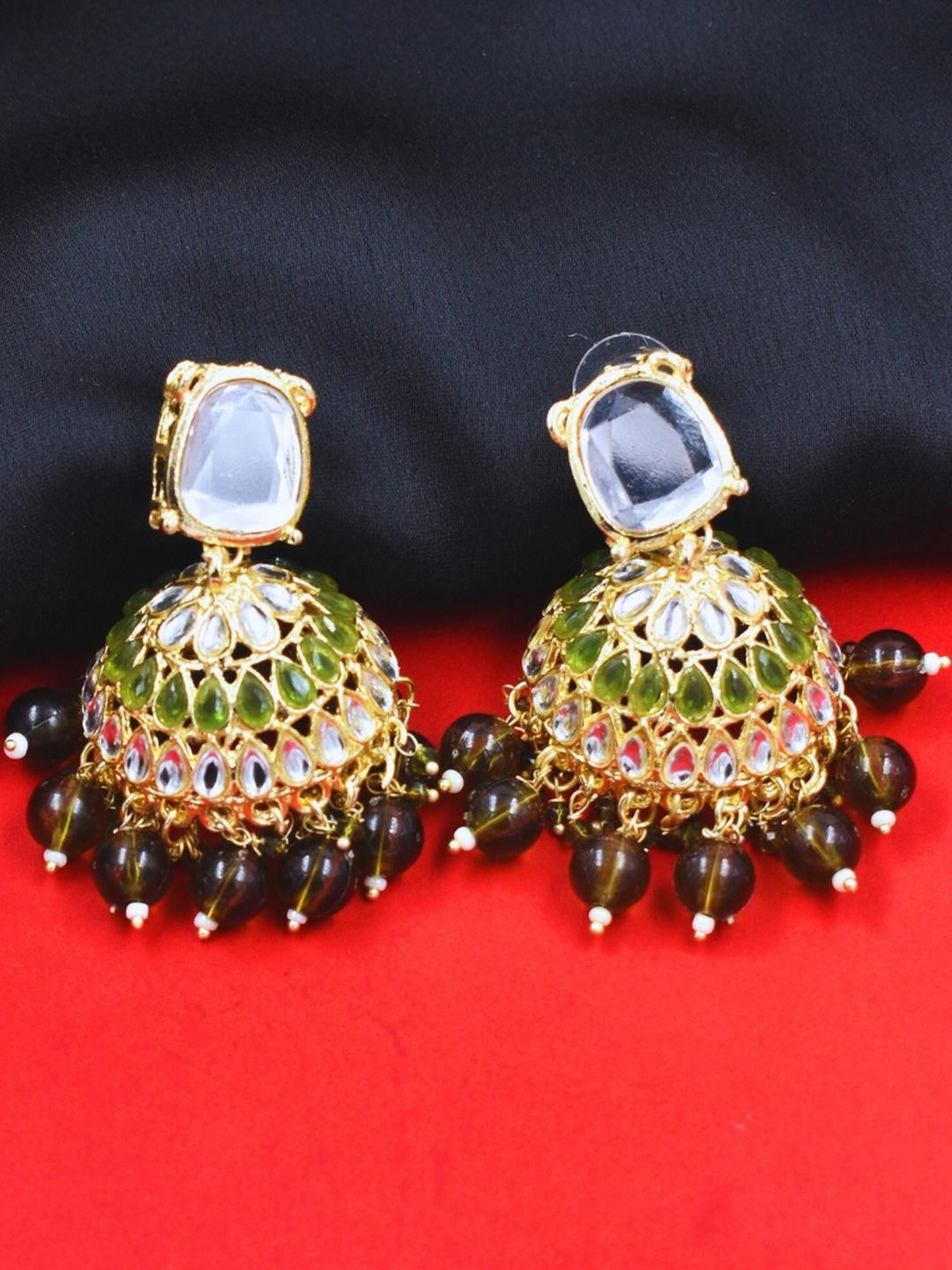 J & C Fashion Arena Women Olive Brass Embellished With Beads And Pearls Earrings
