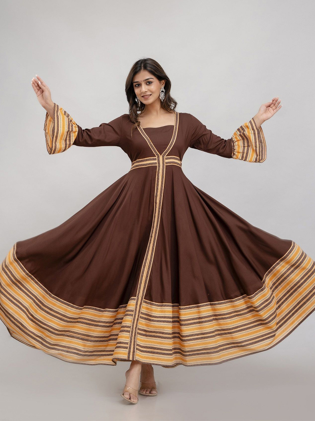 Jaipurite Women Bell Sleeve Fit & Flare Maxi Dress