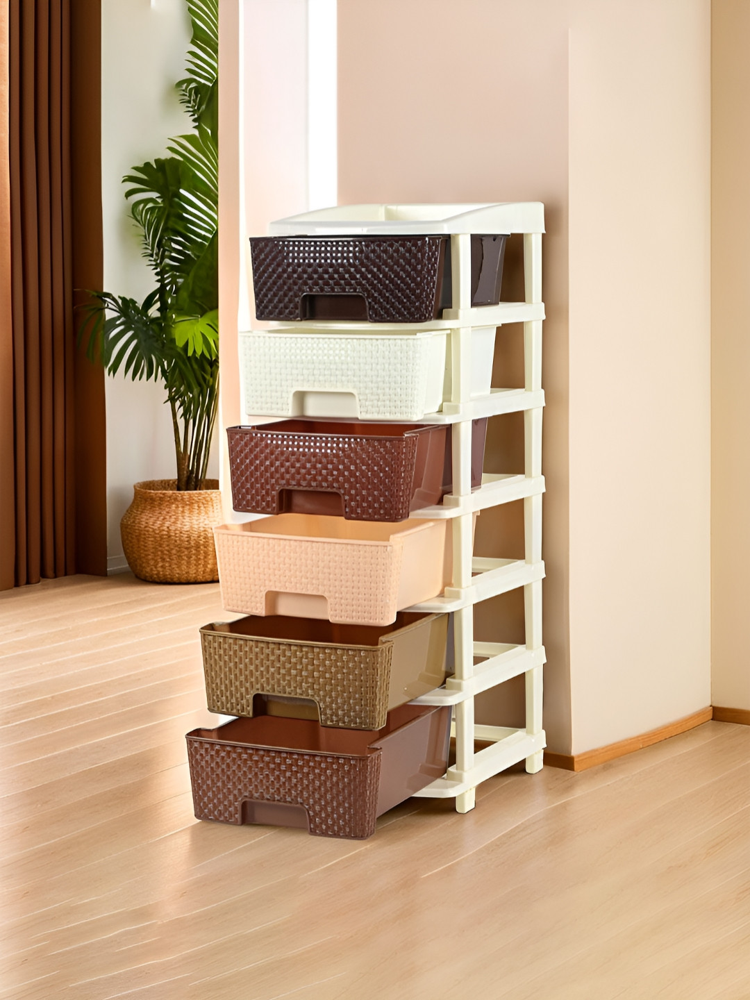 RUBOXA Brown & Beige 6-Layer Drawer Storage Organiser