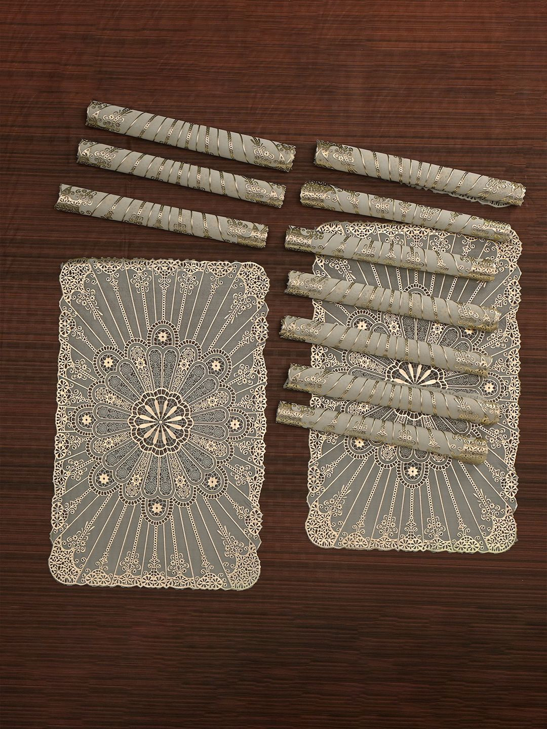 Kuber Industries Gold Toned & Off White 12 Pieces Textured Anti-SlipTable Placemats