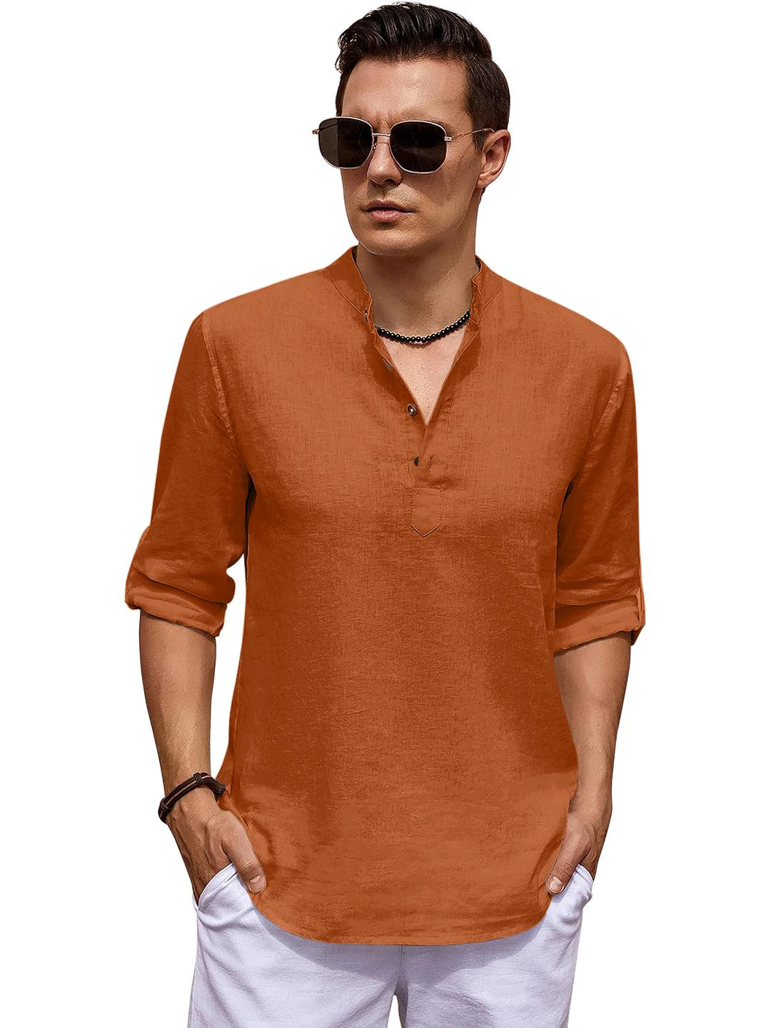 Fifth U Men's Brown Solid Short Kurta