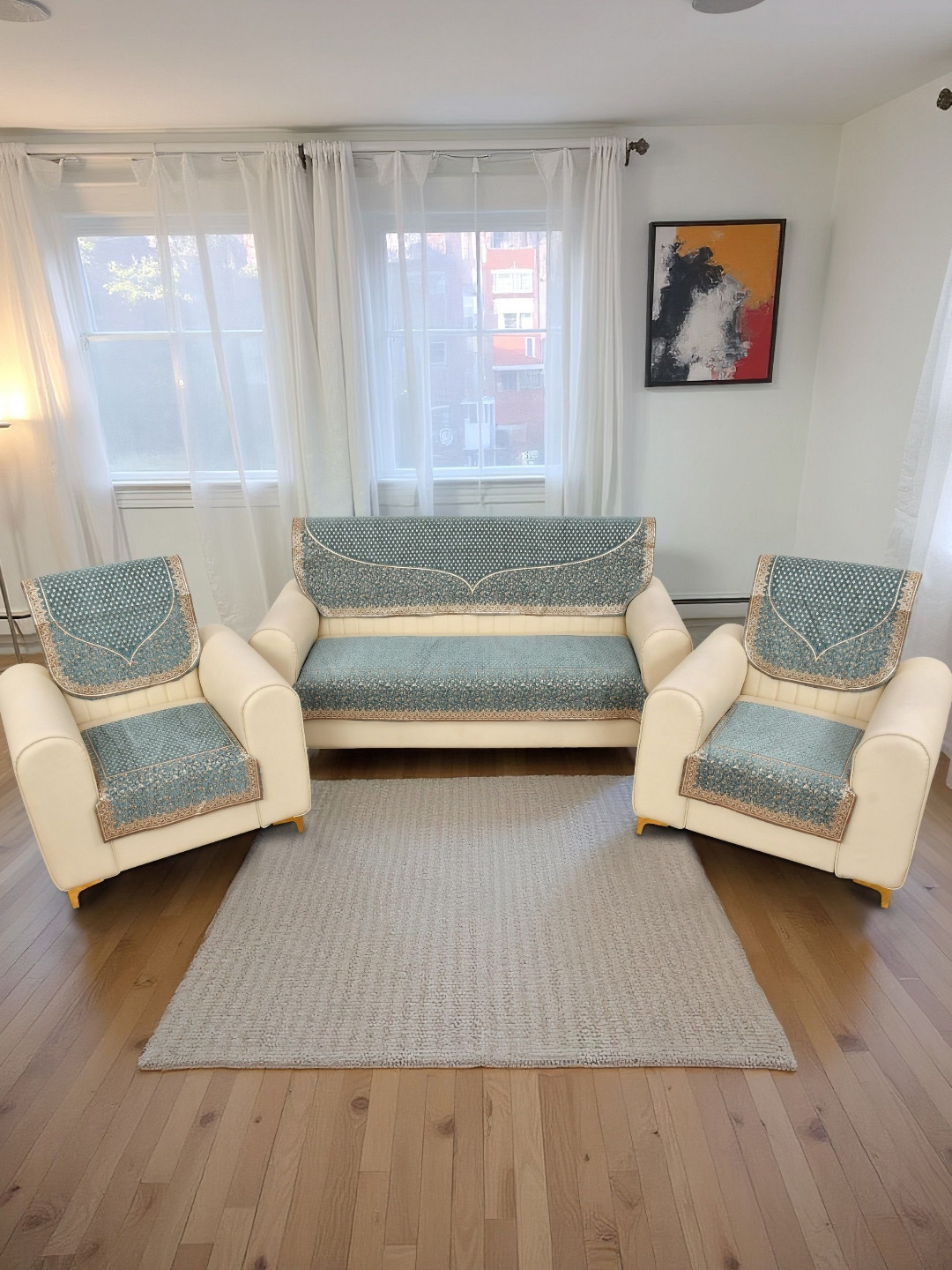 MORADO Sea Green & Beige Printed Other Sofa Cover