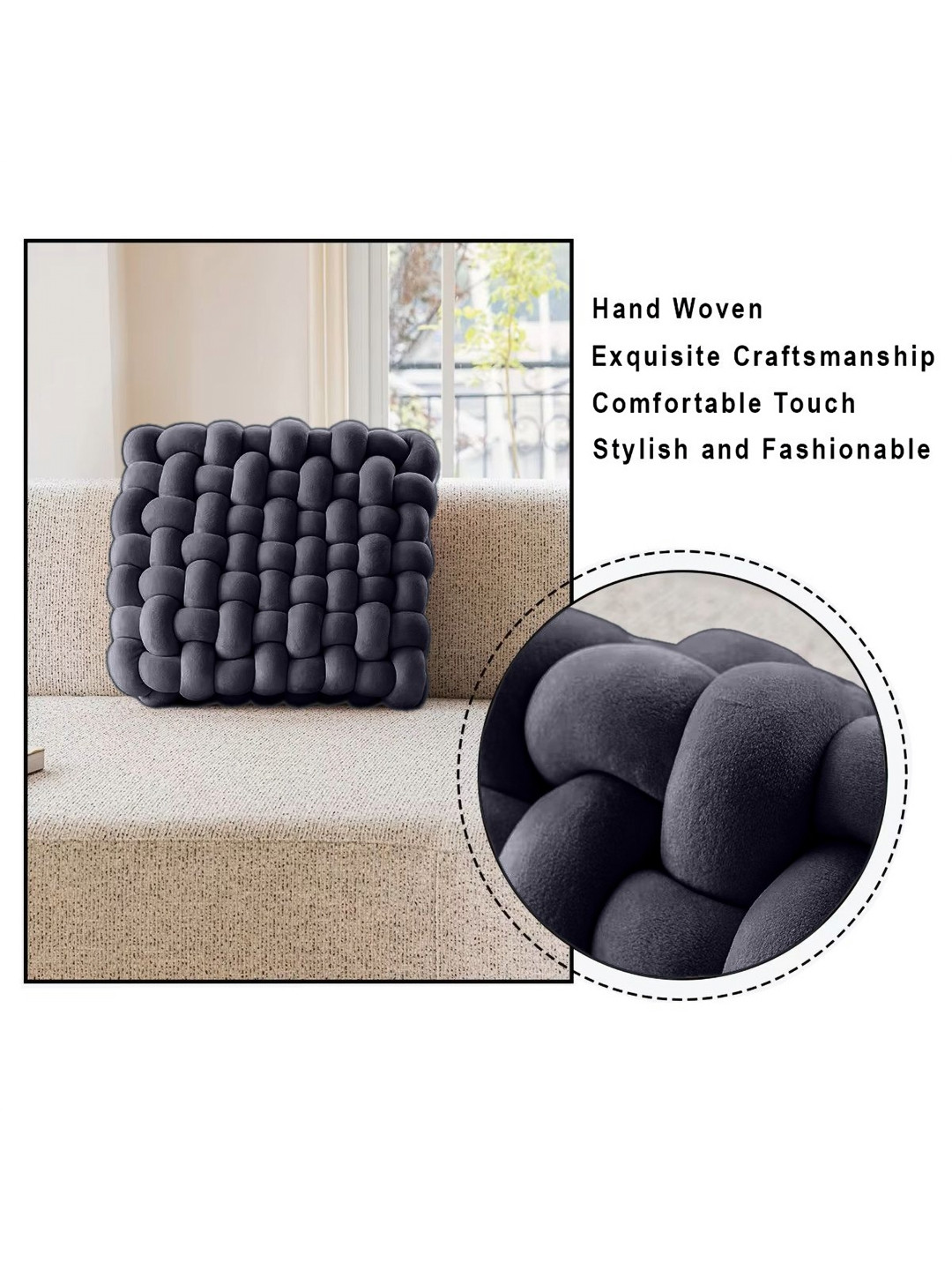 HOUSSE Black Textured Square-Shaped Pre-Filled Cushion