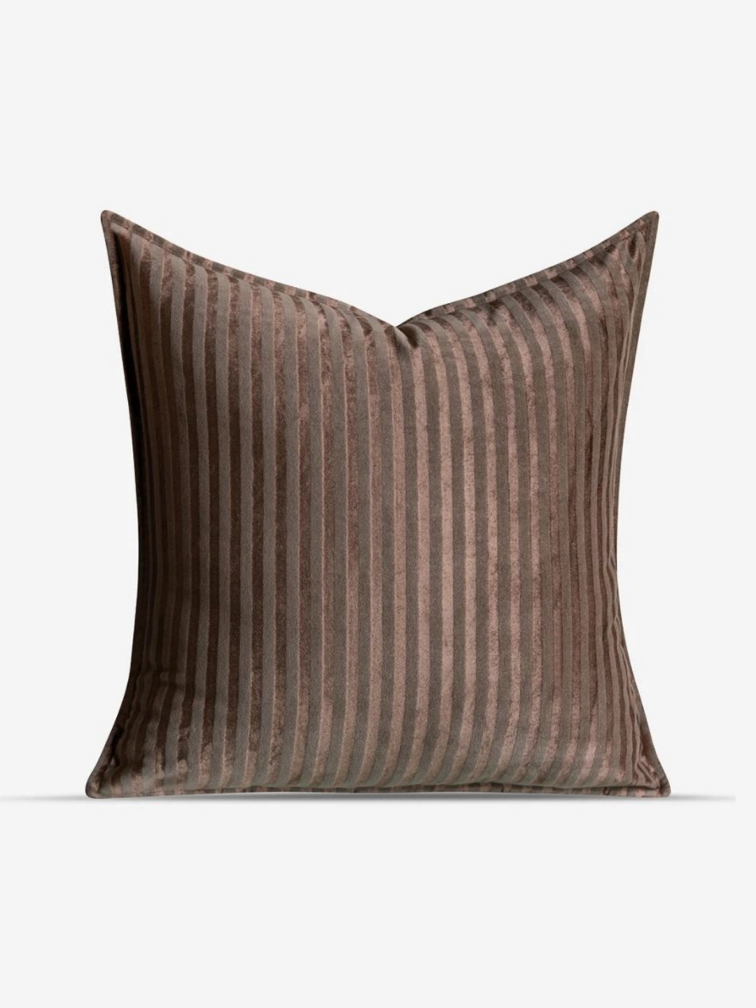Amaara Home Coffee Brown & Beige Striped Velvet Square Cushion Cover