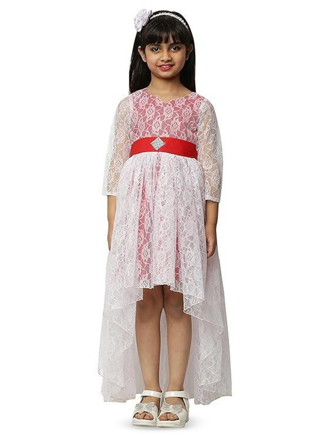 Wow Princess Girls Floral Lace Inserts High-Low Hem Fit & Flare Dress