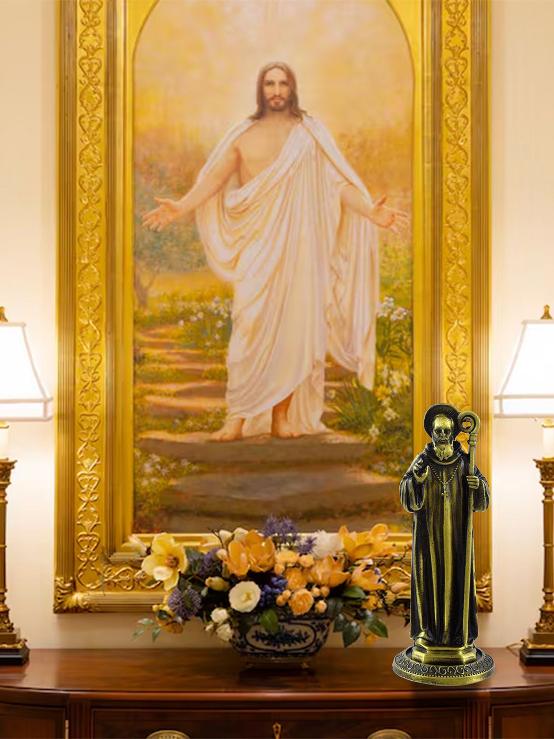 Missmister Gold-Toned & Black Religious Saint Benedict Idol Showpiece