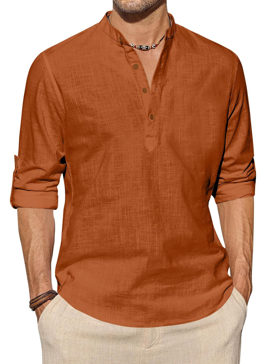 Fifth U Brown Men Solid Cotton Blend Straight Kurta