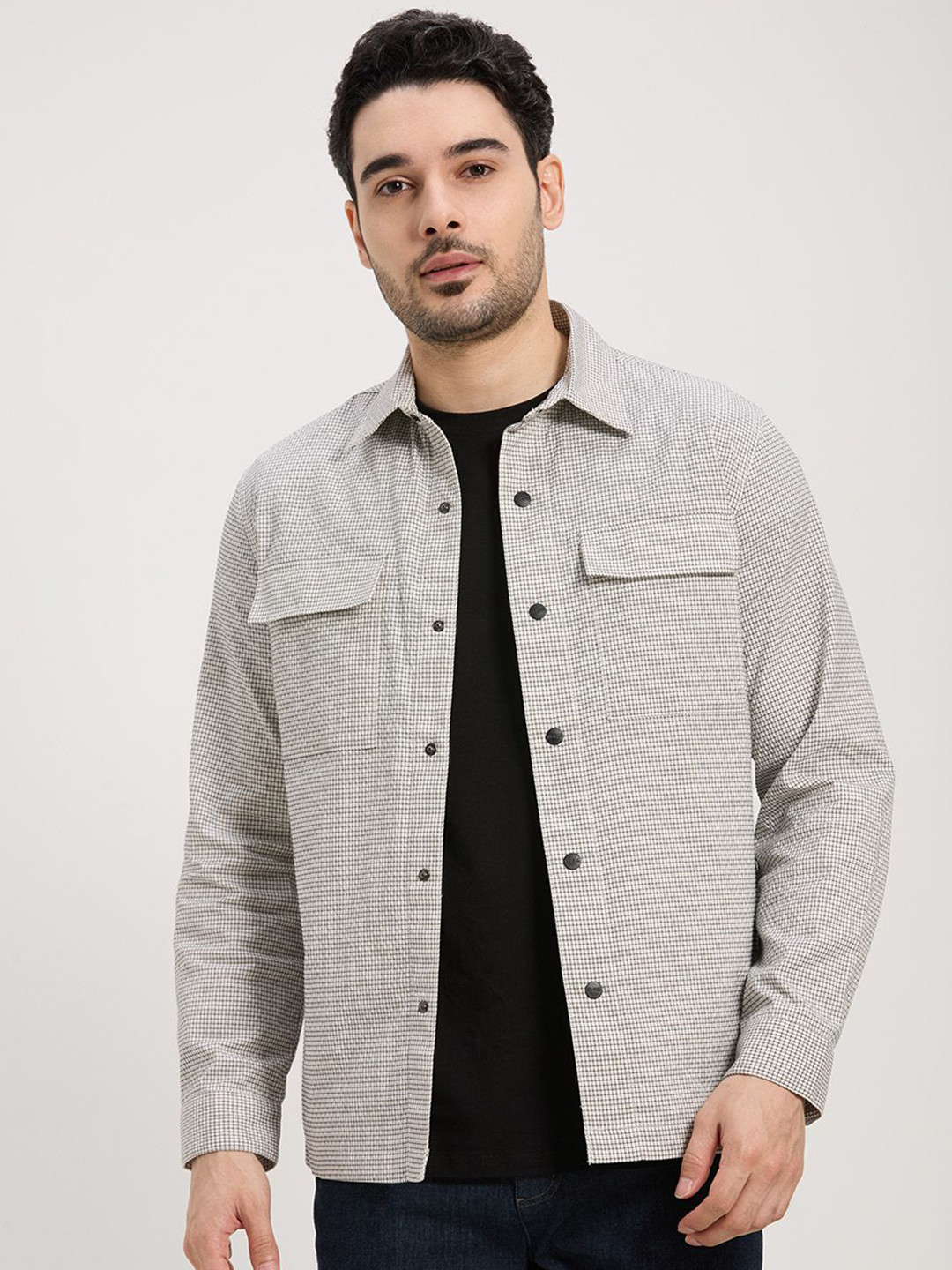 ONEMILE Men Micro Checked Seersucker Flexure Shackets