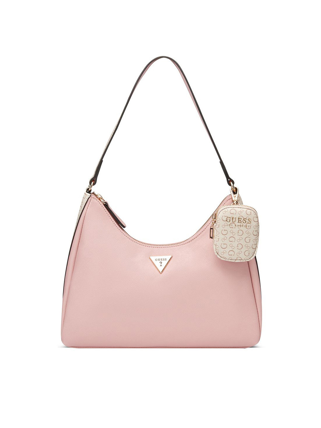 GUESS Women Emerie Solid Structured Embellished Shoulder Bag with Pouch