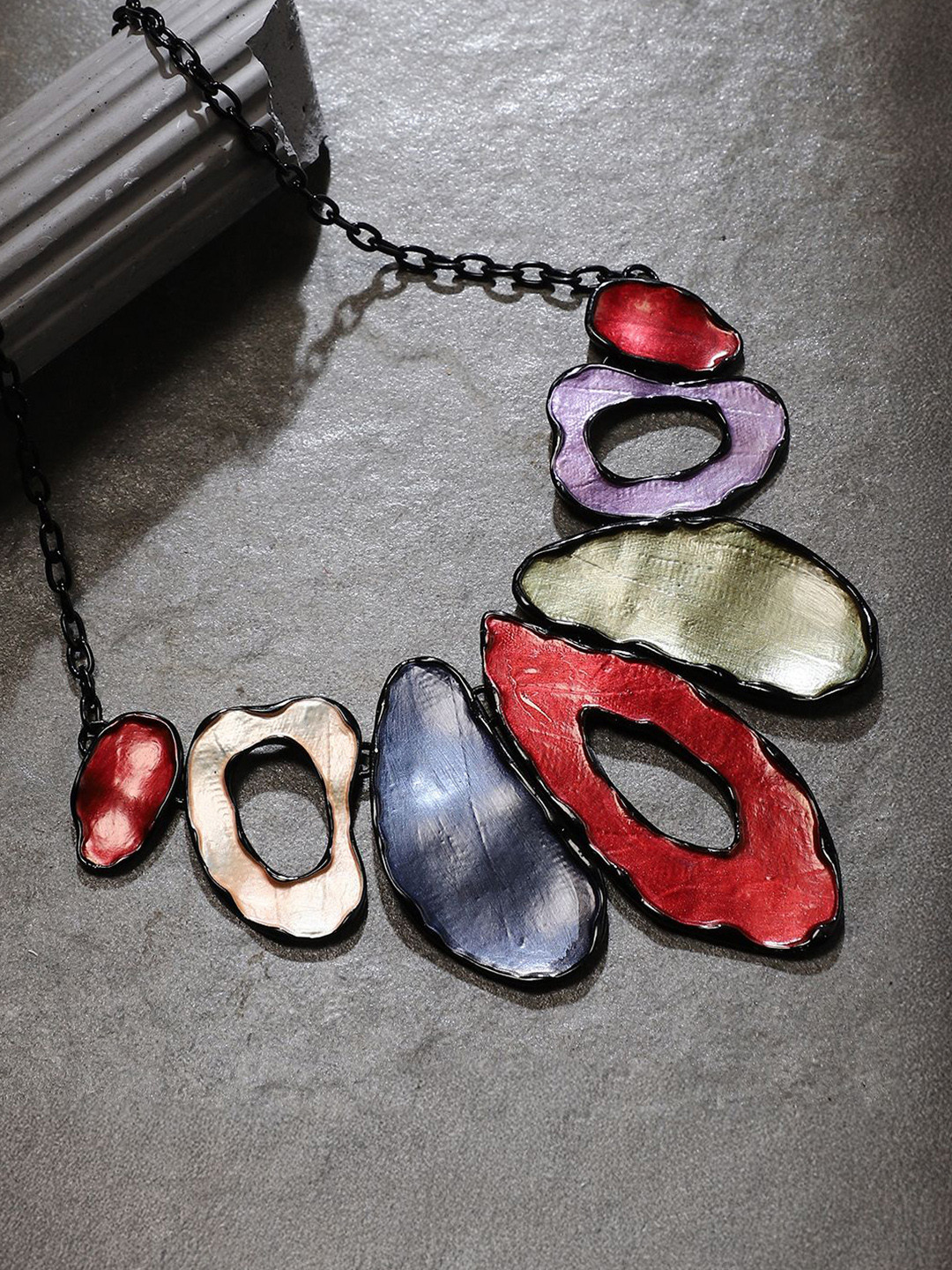 SOHI Stainless Steel The Abstract-Hammered Statement Necklace