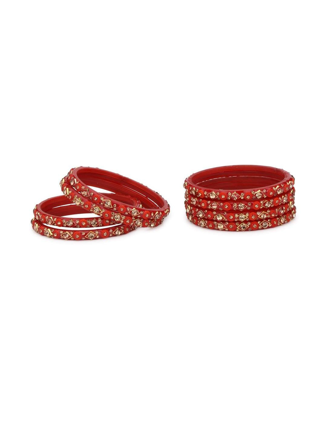 1ST TIME Red Glass Traditional Bangles Set
