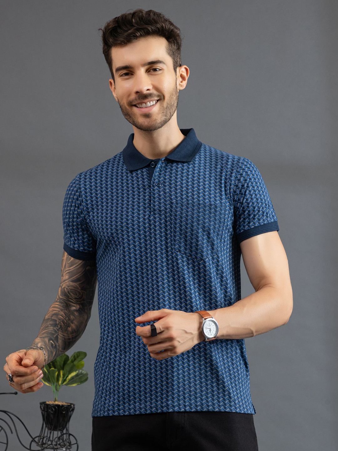 Dadu Dayal Men Bio Finish Checked Polo Collar Cotton T-shirt