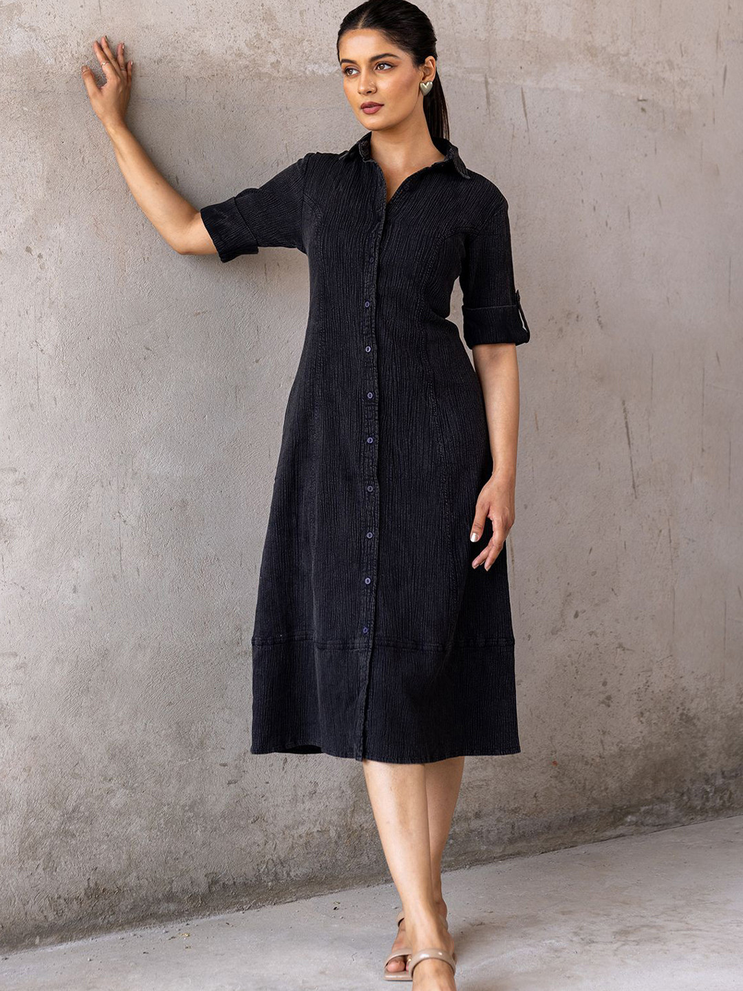 Polago Clothing Women Self Design Denim Shirt Dress