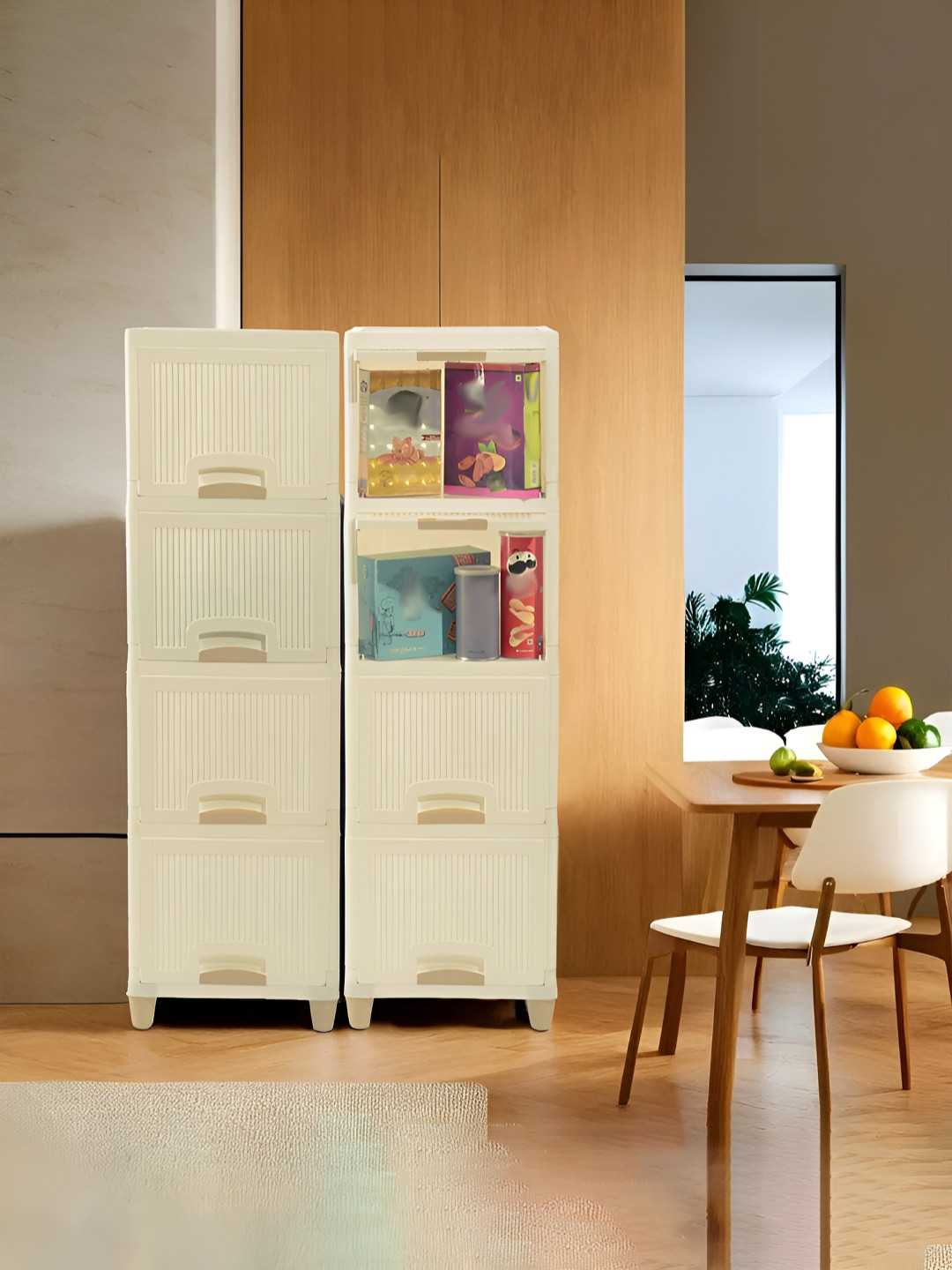 RUBOXA Cream-Coloured & Beige 8 Units Multipurpose Folding Cabinet Storage Organisers