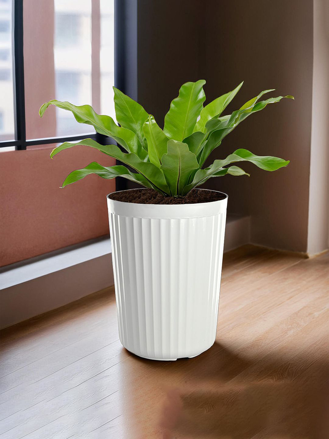 Kuber Industries White Polyfiber 14 Inch Flower Pot Balcony Planter
