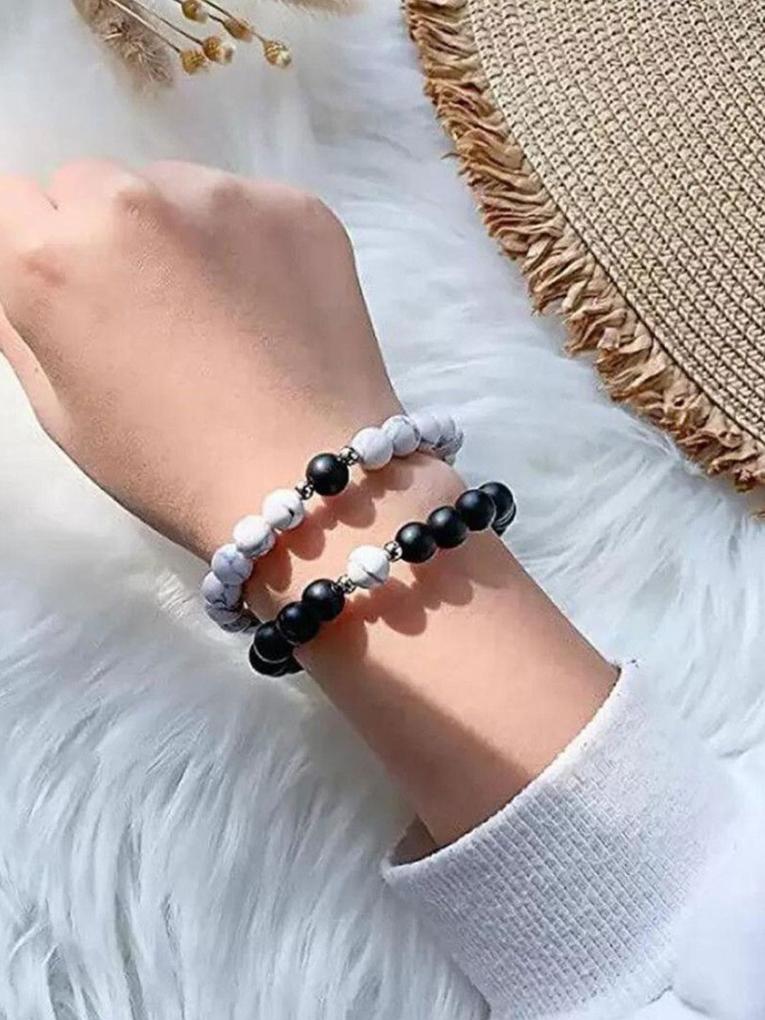 Ringzinnie Set of 2 Stainless Steel Beaded Elasticated Bracelets