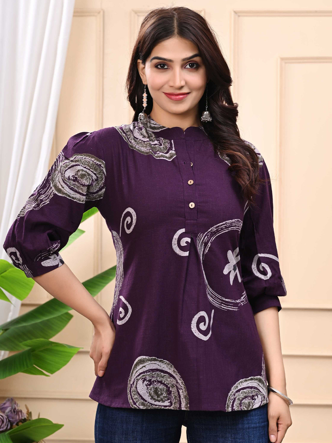 Cloth Bites Printed Cotton Shirt Style Top