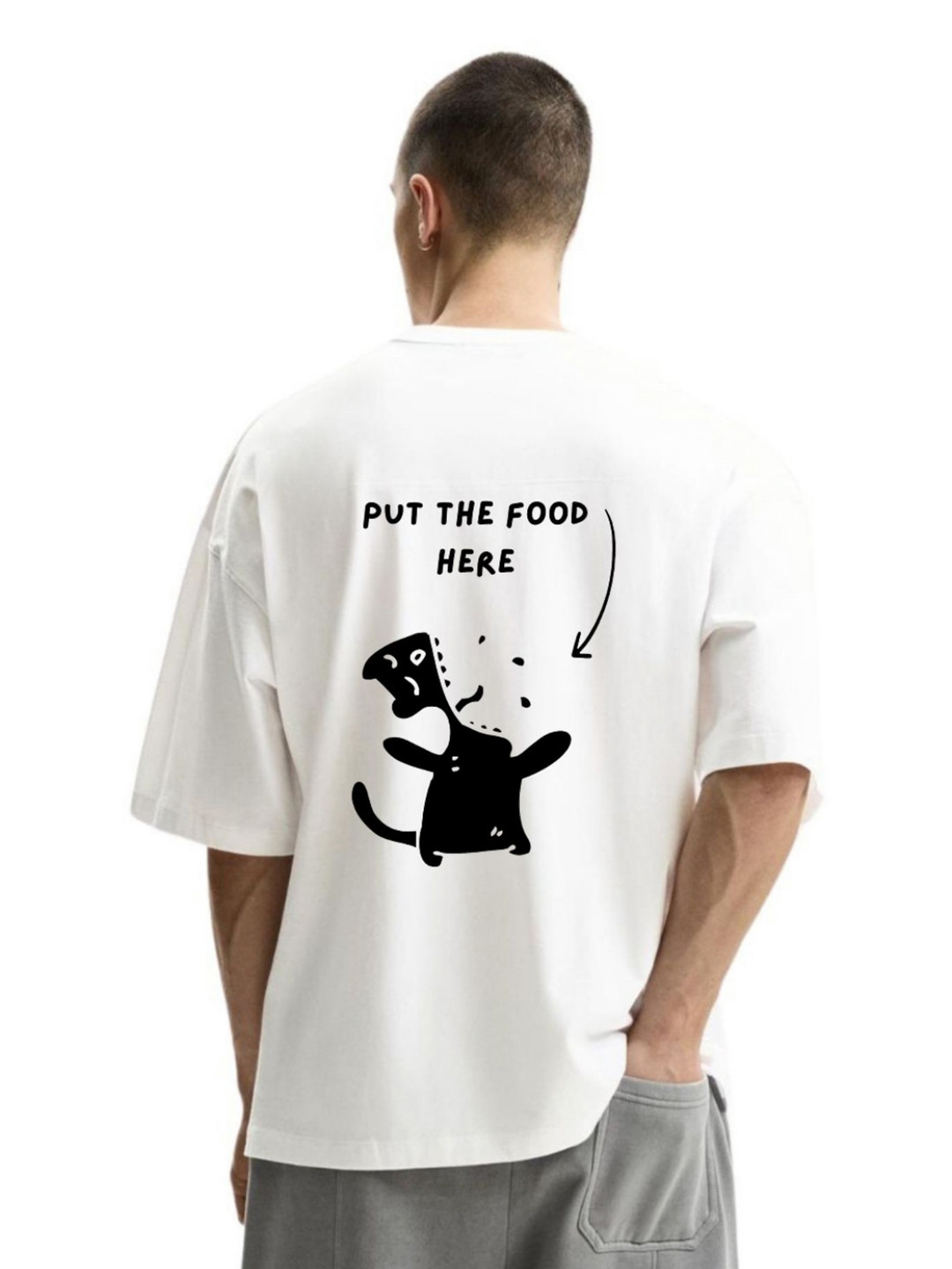 Fashnobic Put The Food Typography Printed Round Neck Oversized Cotton T-shirt