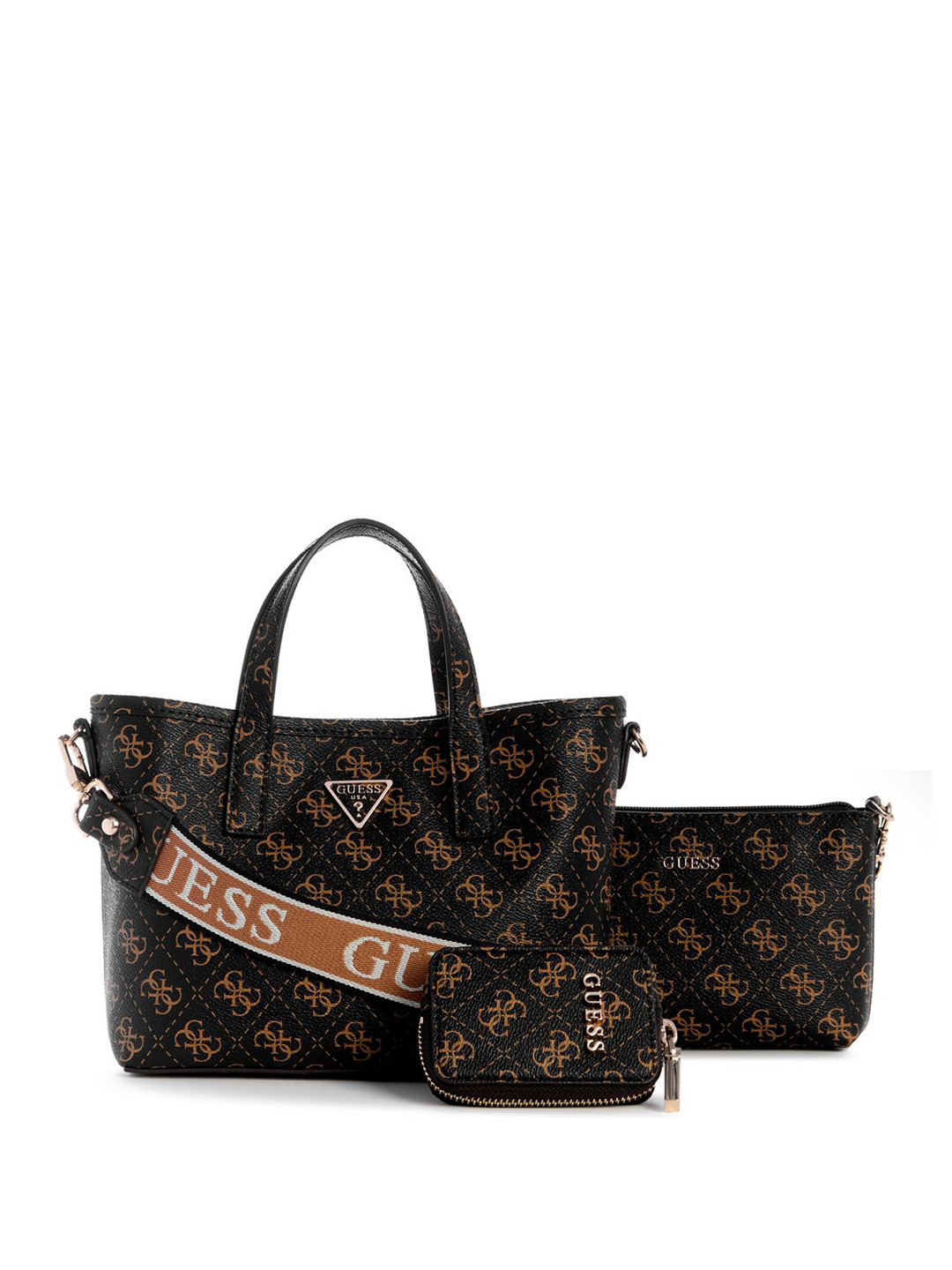 GUESS Women Latona Geometric Structured Embellished Handheld Bag with Pouch