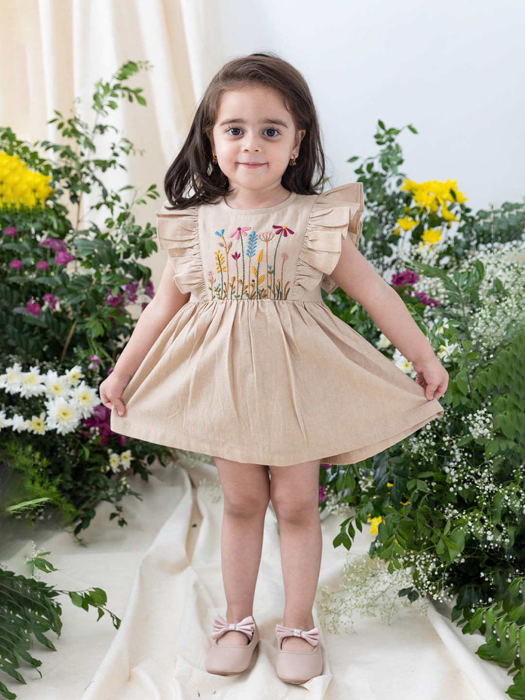Tiber Taber Girls Floral Embroidery Cotton Fit and Flare Dress