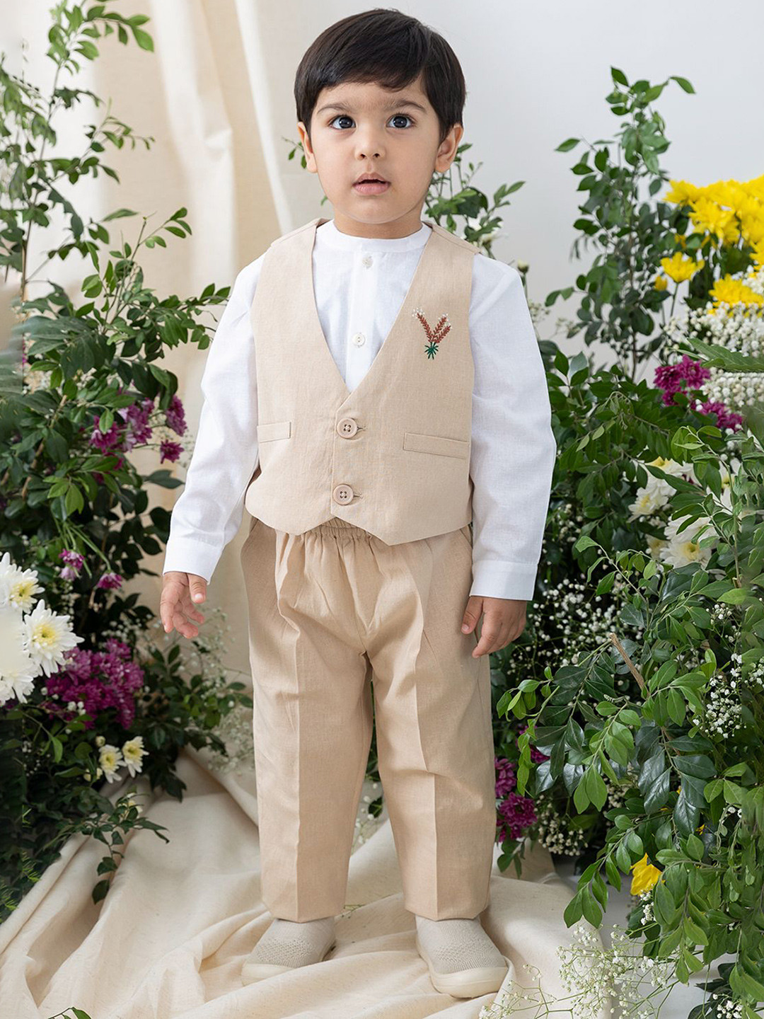 Tiber Taber Boys Floral Pure Cotton 3-Piece Suits