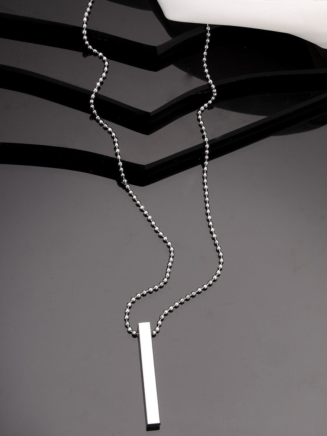 Roadster Men Silver Rhodium Plated Bar Pendant & Chain