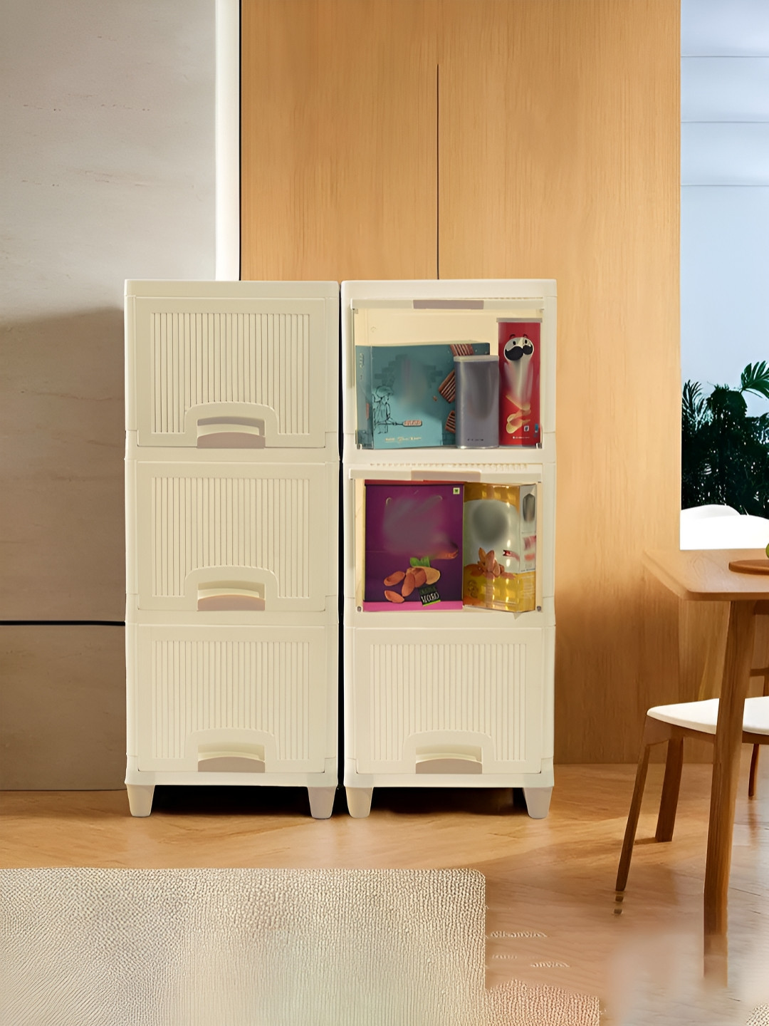 RUBOXA Set of 6 Cream Cabinet Wardrobe Drawer Organiser 3+3 Multi-Layer Storage Rack