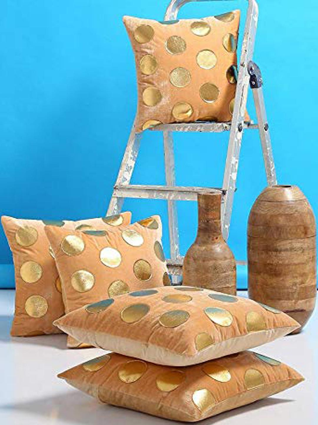 India Furnish Gold Self Design Velvet Square Cushion Cover