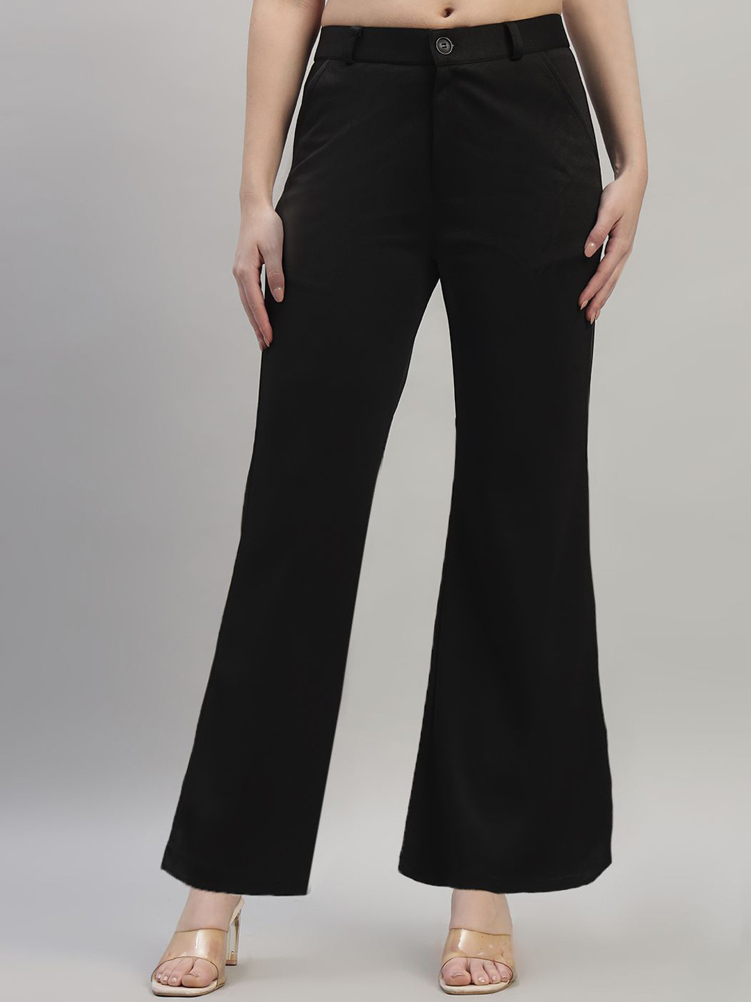 NATURE CRAFT Women Solid Comfort Flared Mid-Rise Trousers