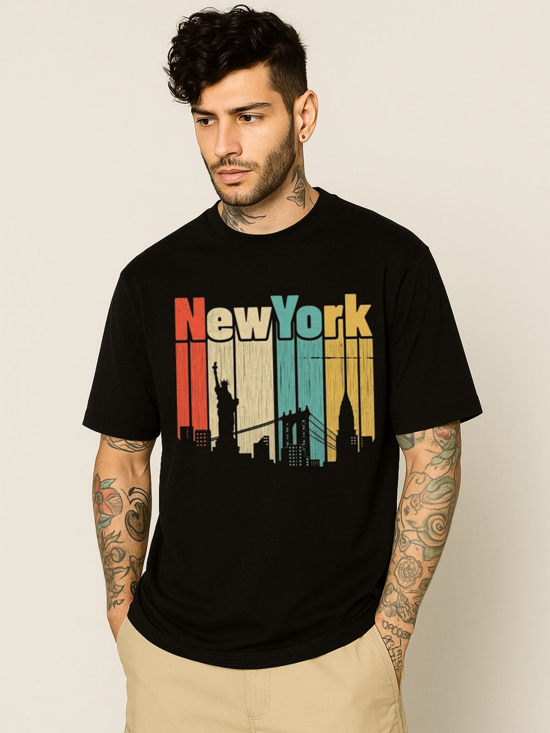 Be Crazy New York Printed Round Neck Oversized Cotton T-shirt
