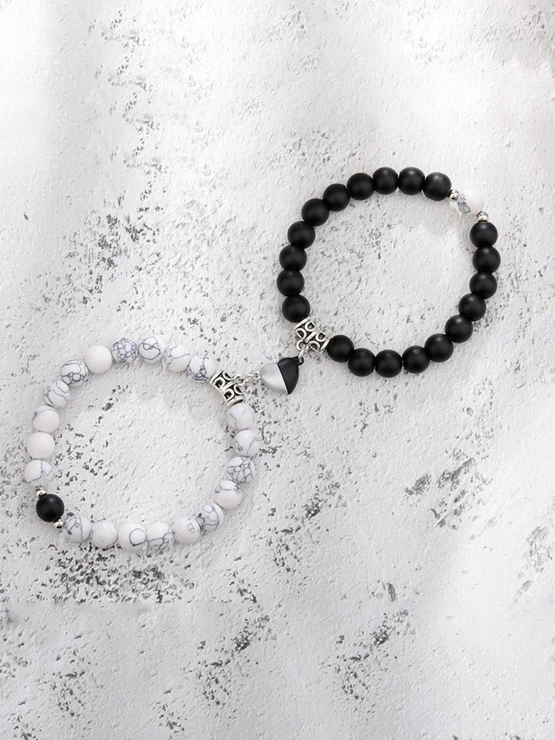 Ringzinnie Set Of 2 Stainless Steel Artificial Beaded Magnetic Bracelet