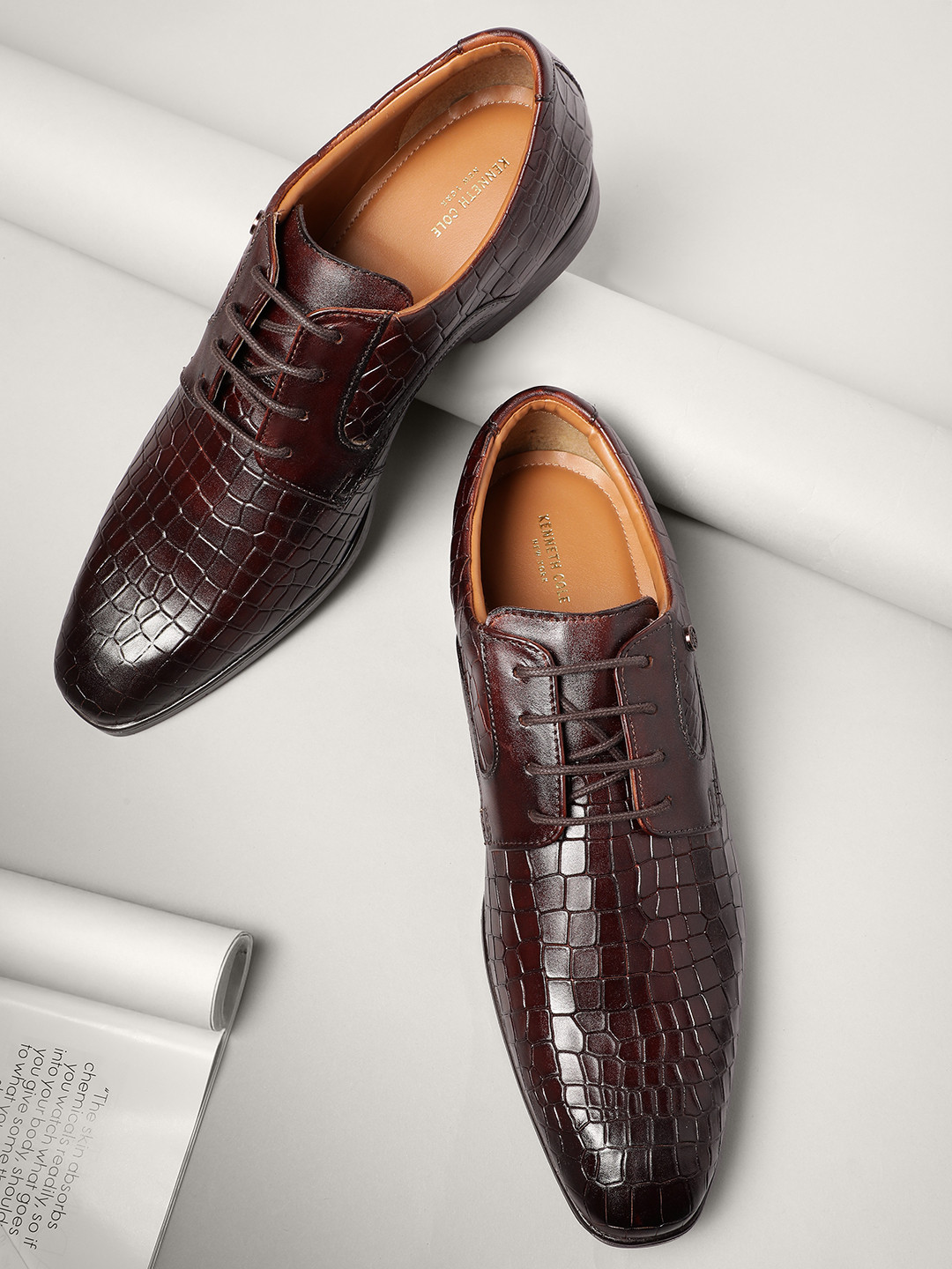 Kenneth Cole Men Formal Leather Croc Textured Derbys Shoes