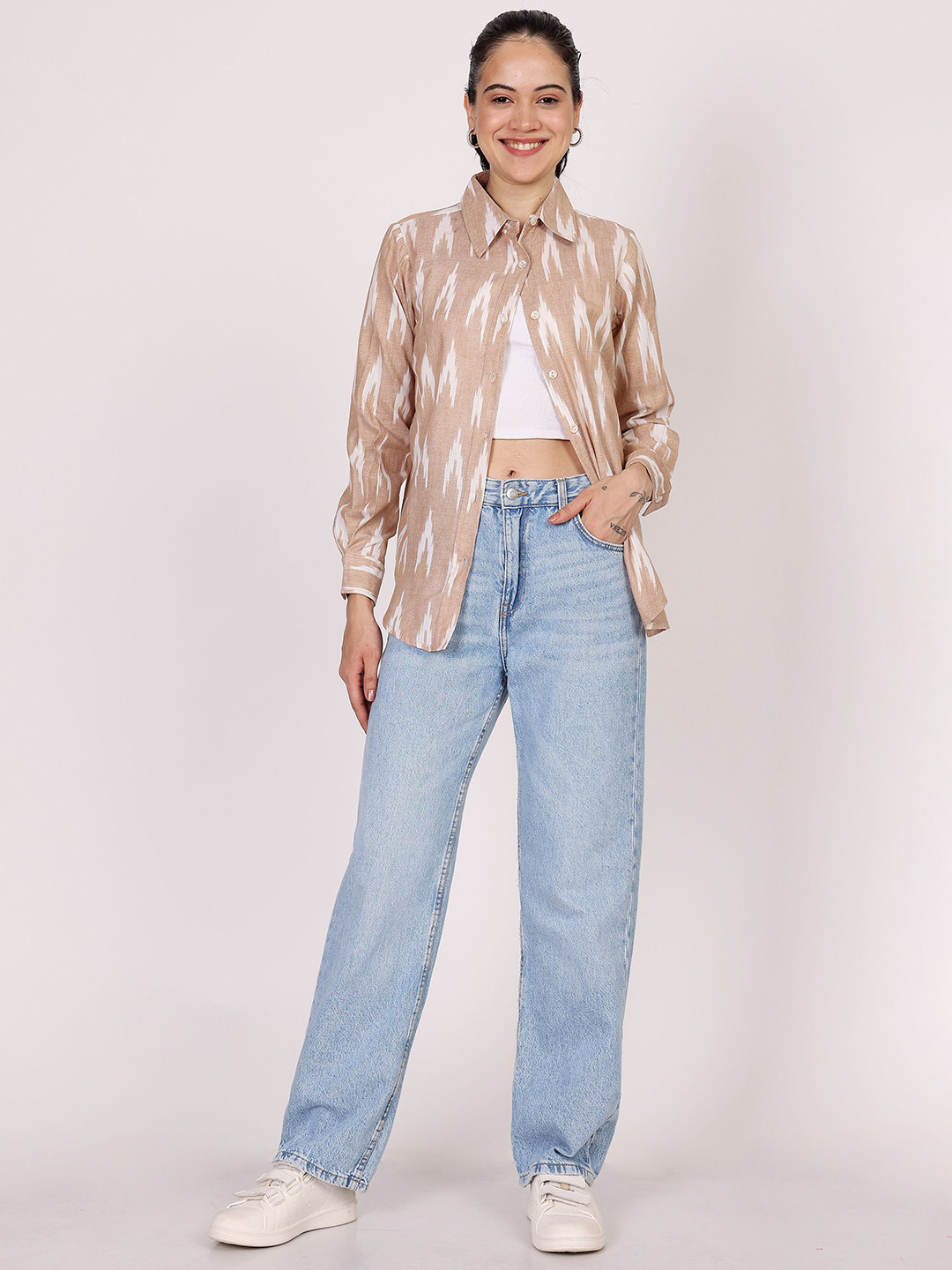 Jivitha Women Ikkat Pure Cotton Casual Office Wear Shirt