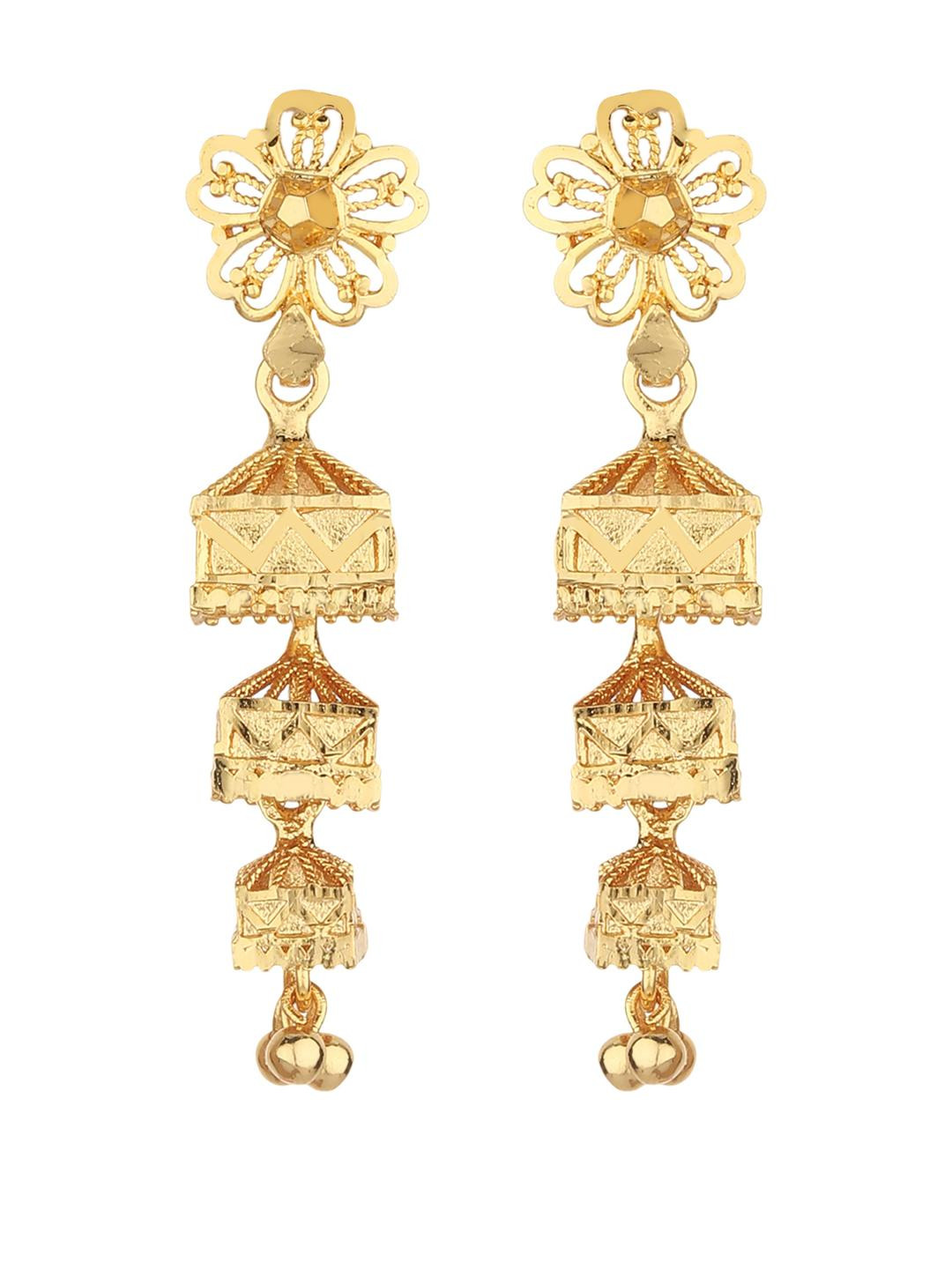FirstBlush Classic Gold-Plated Triple Jhumkas