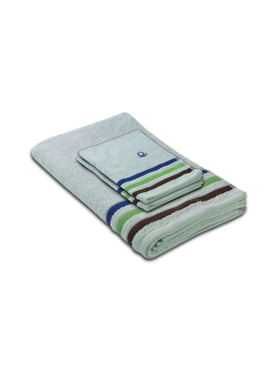 United Colors of Benetton Green & Grey 3 Pieces Striped Pure Cotton 450 GSM Towel Set