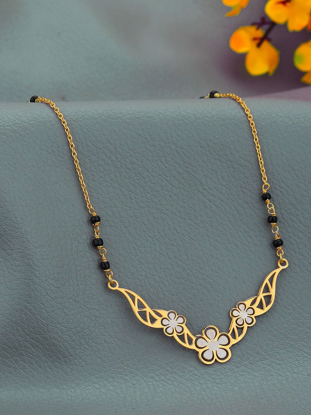 Carlton London 925 Sterling Silver 18kt Gold Plated with Glass Bead Floral Mangalsutra