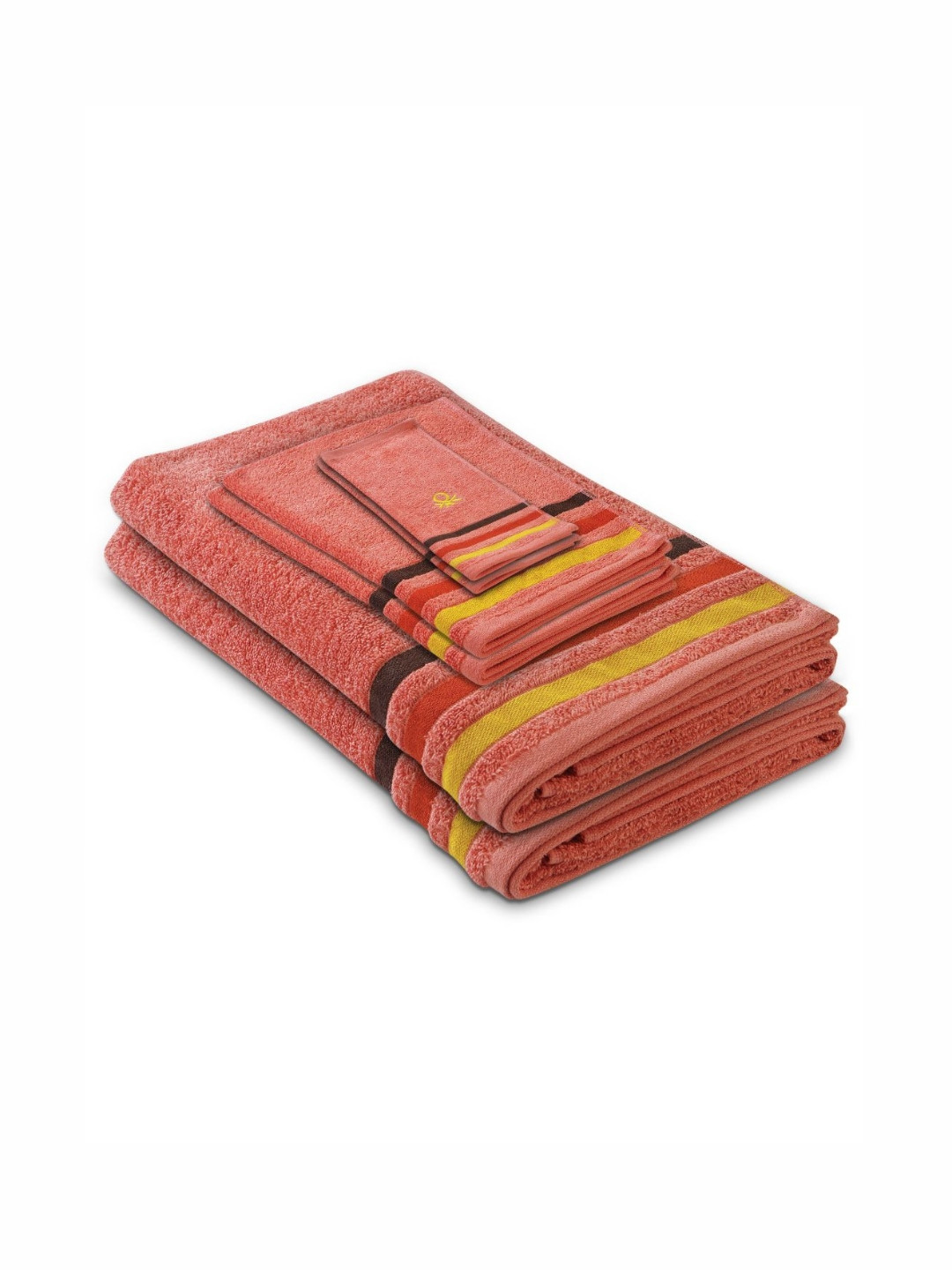 United Colors of Benetton Rust & Yellow Striped Cotton 450 GSM Towel Set