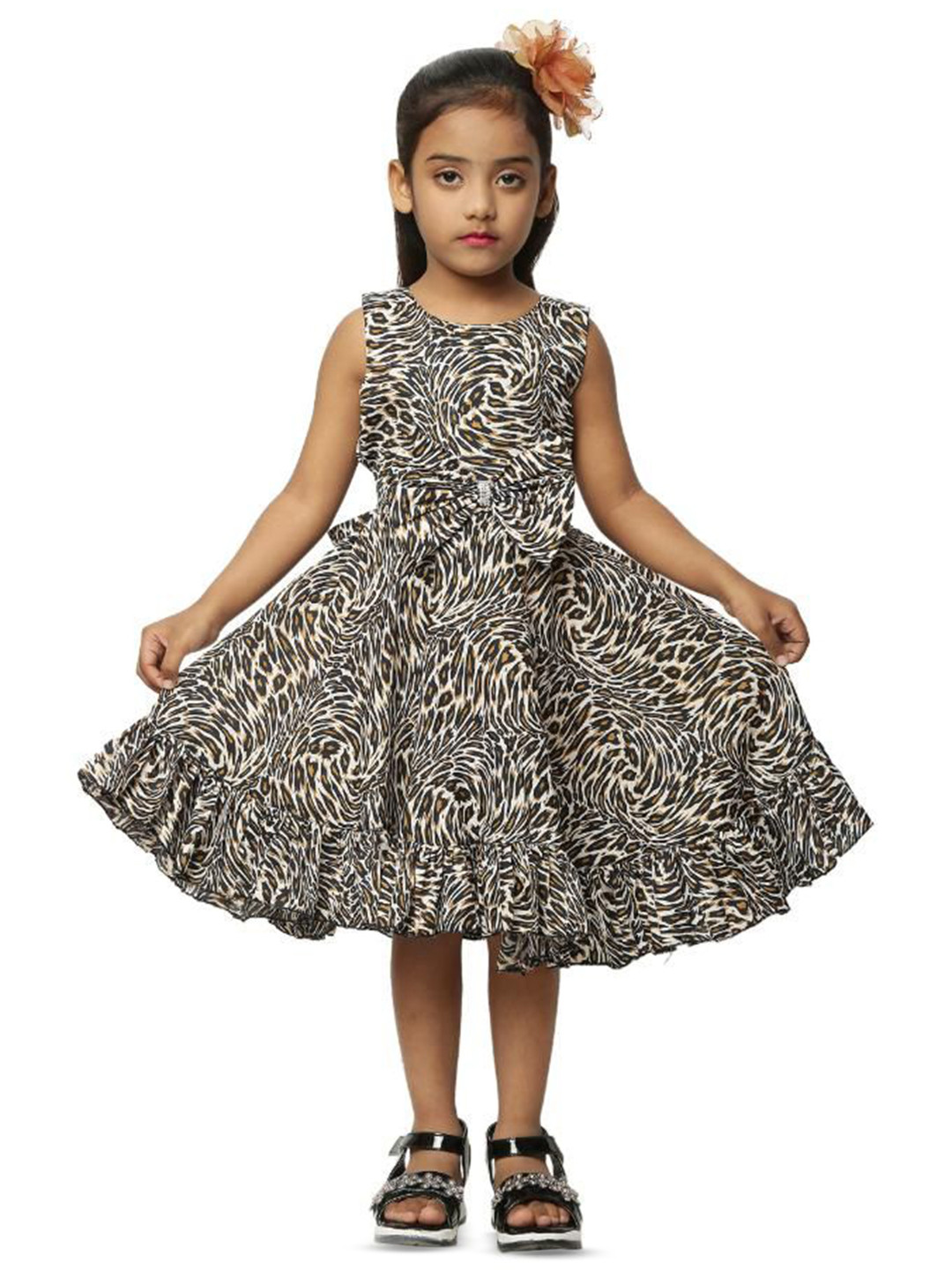 Wow Princess Girls Printed Bow Fit & Flare Dress with Belt