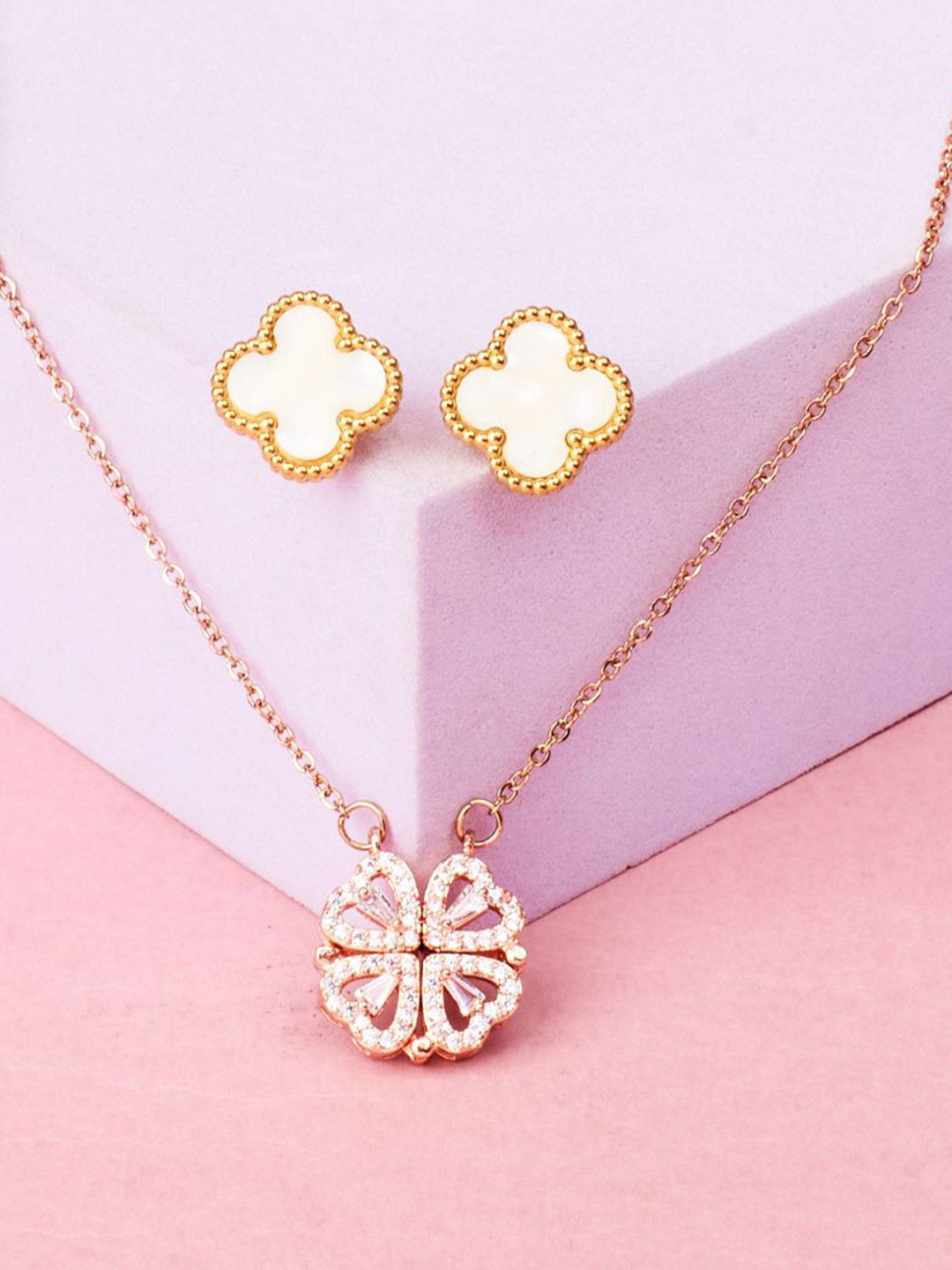 SALTY Women Stone Studded Magnetic Clover Jewellery Set