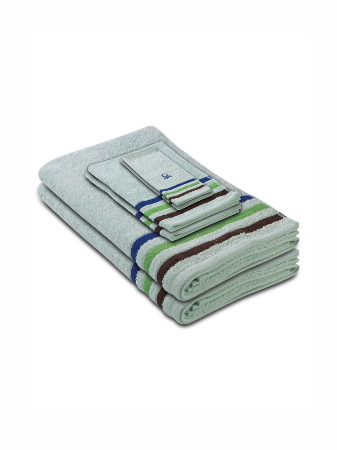 United Colors of Benetton Grey & Blue 6 Pieces Striped Pure Cotton 450 GSM Towel Set