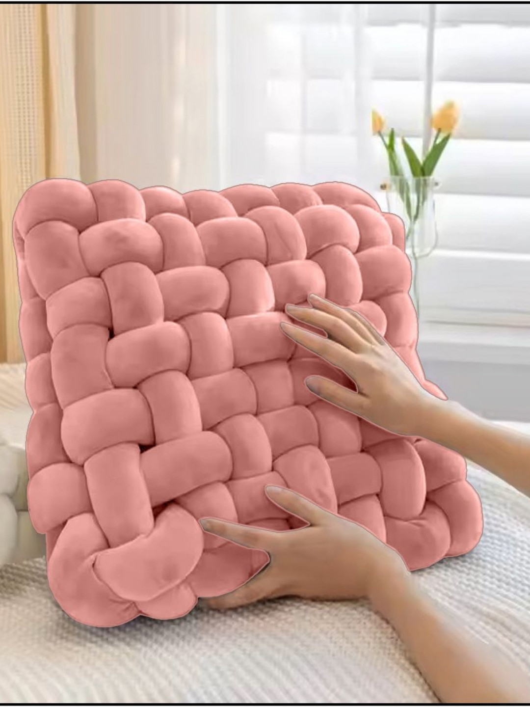 HOUSSE Peach-Colored Textured Square-Shaped Pre-Filled Cushion