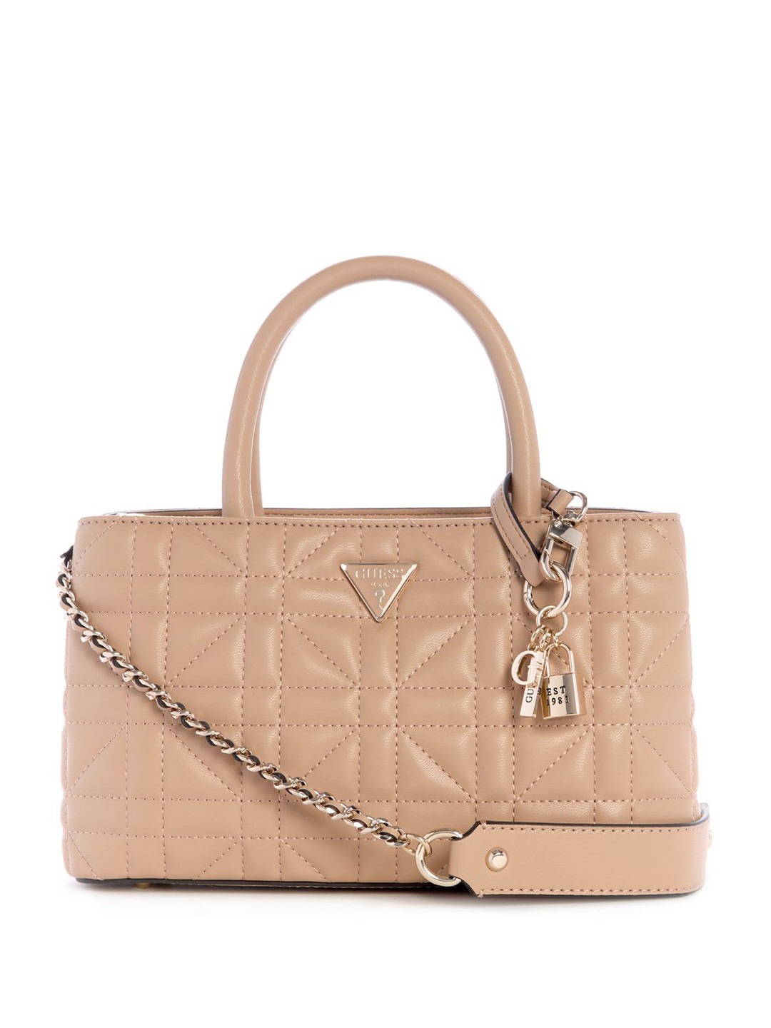 GUESS Women Elite Solid Structured Quilted Satchel Bag