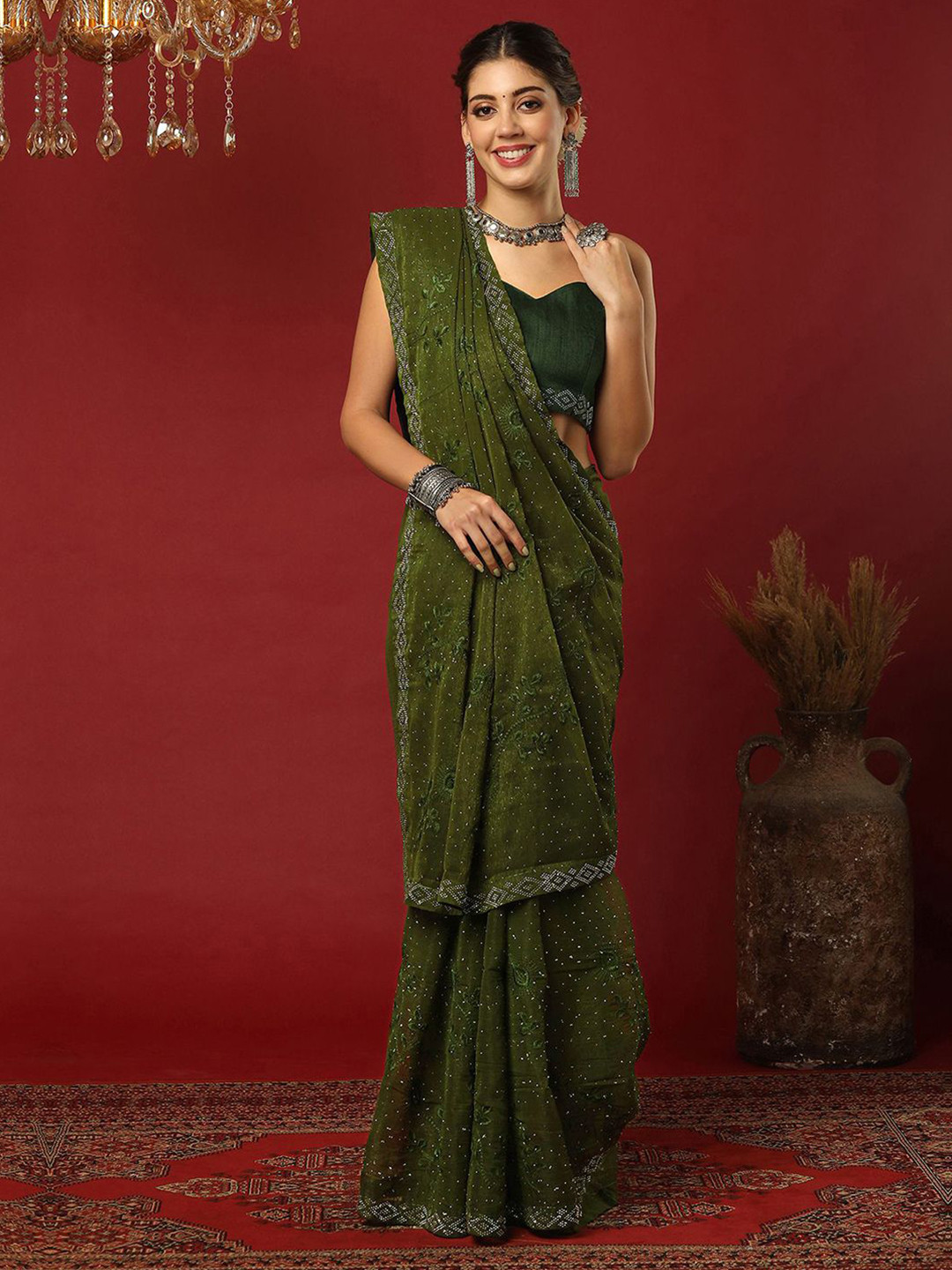 all about you Ethnic Motifs Embroidered Beads and Stones Saree